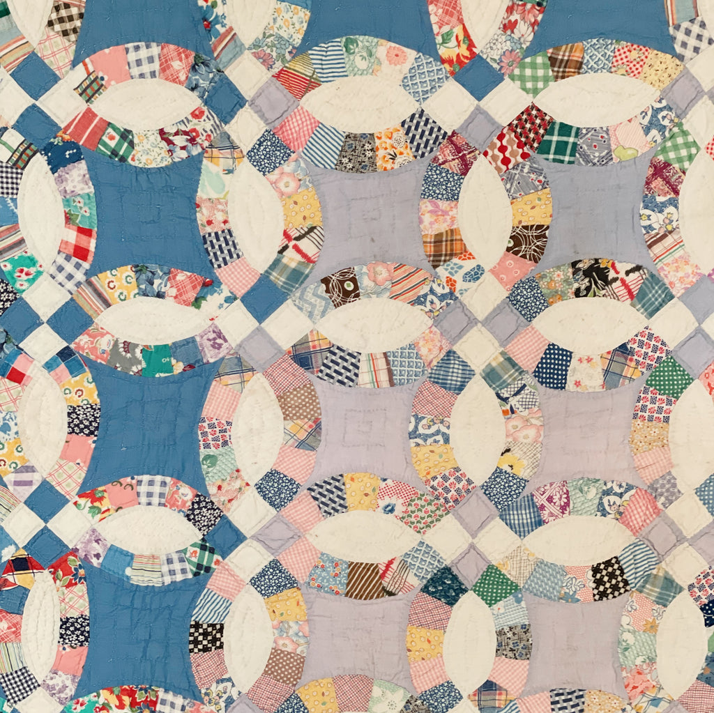 Vintage Blue Double Wedding Ring Quilt