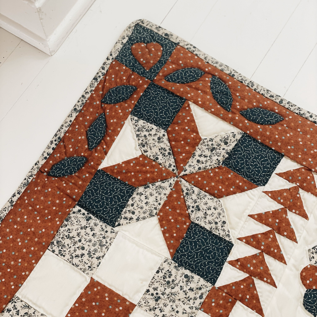 Hand-Stitched Cinnamon & Navy Crib Quilt