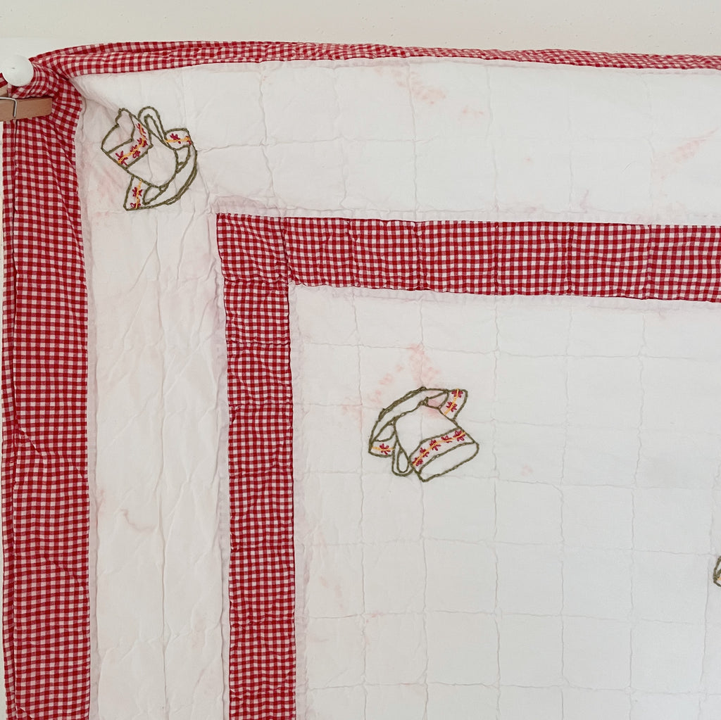 Vintage Red Gingham Tea Party Crib Quilt