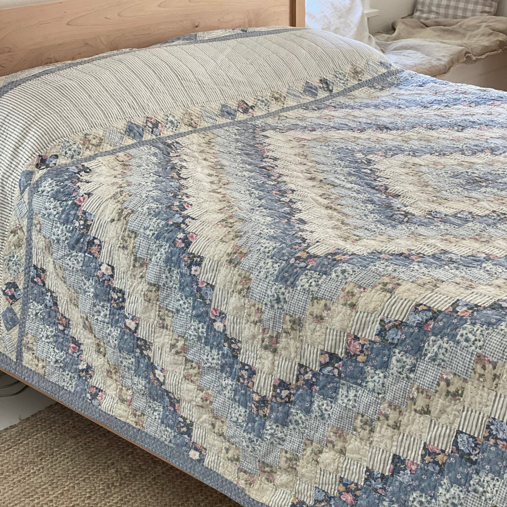 King Blue Botanical Trip Around the World Patchwork Quilt