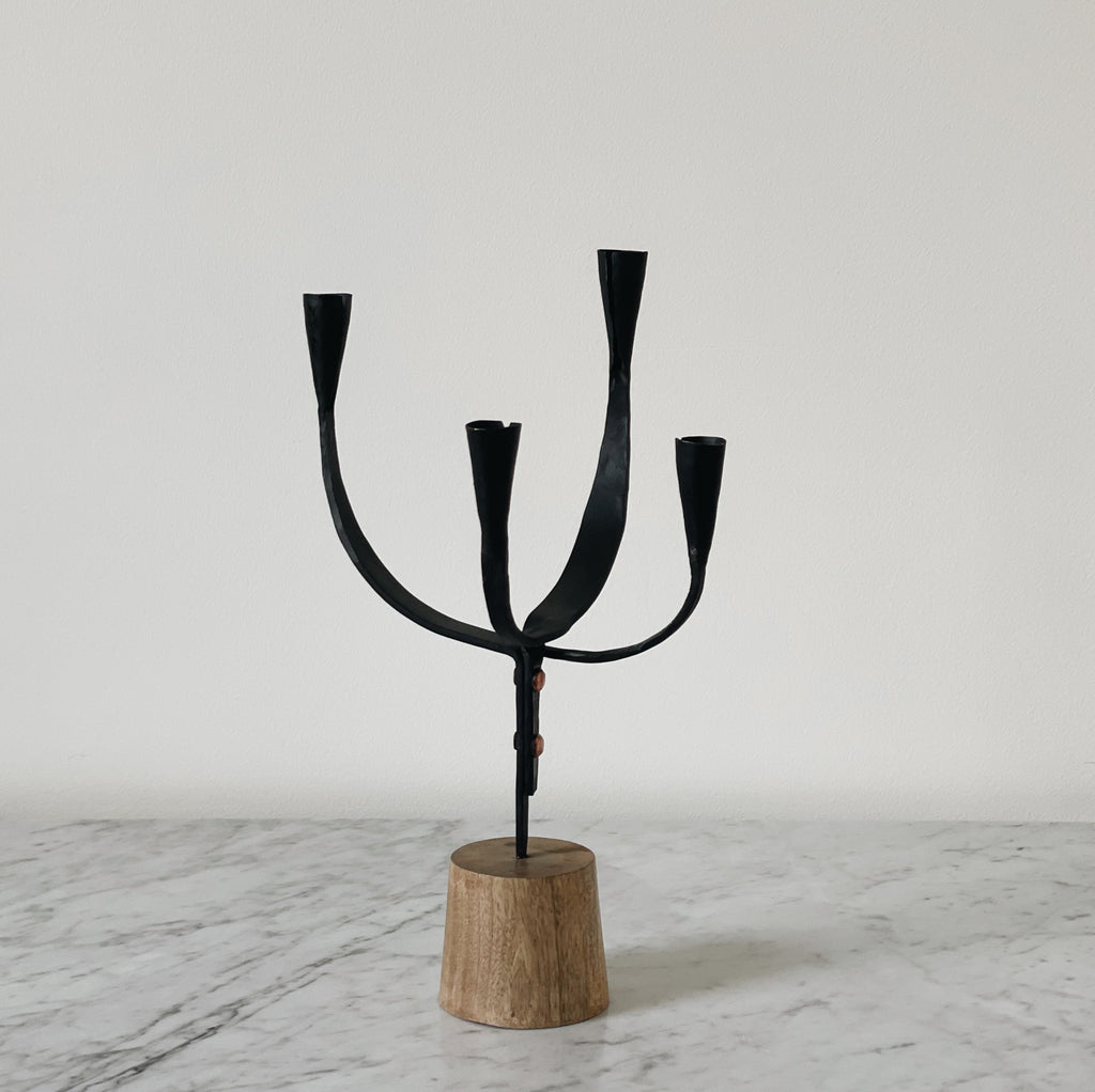 Iron and Wood Candelabra