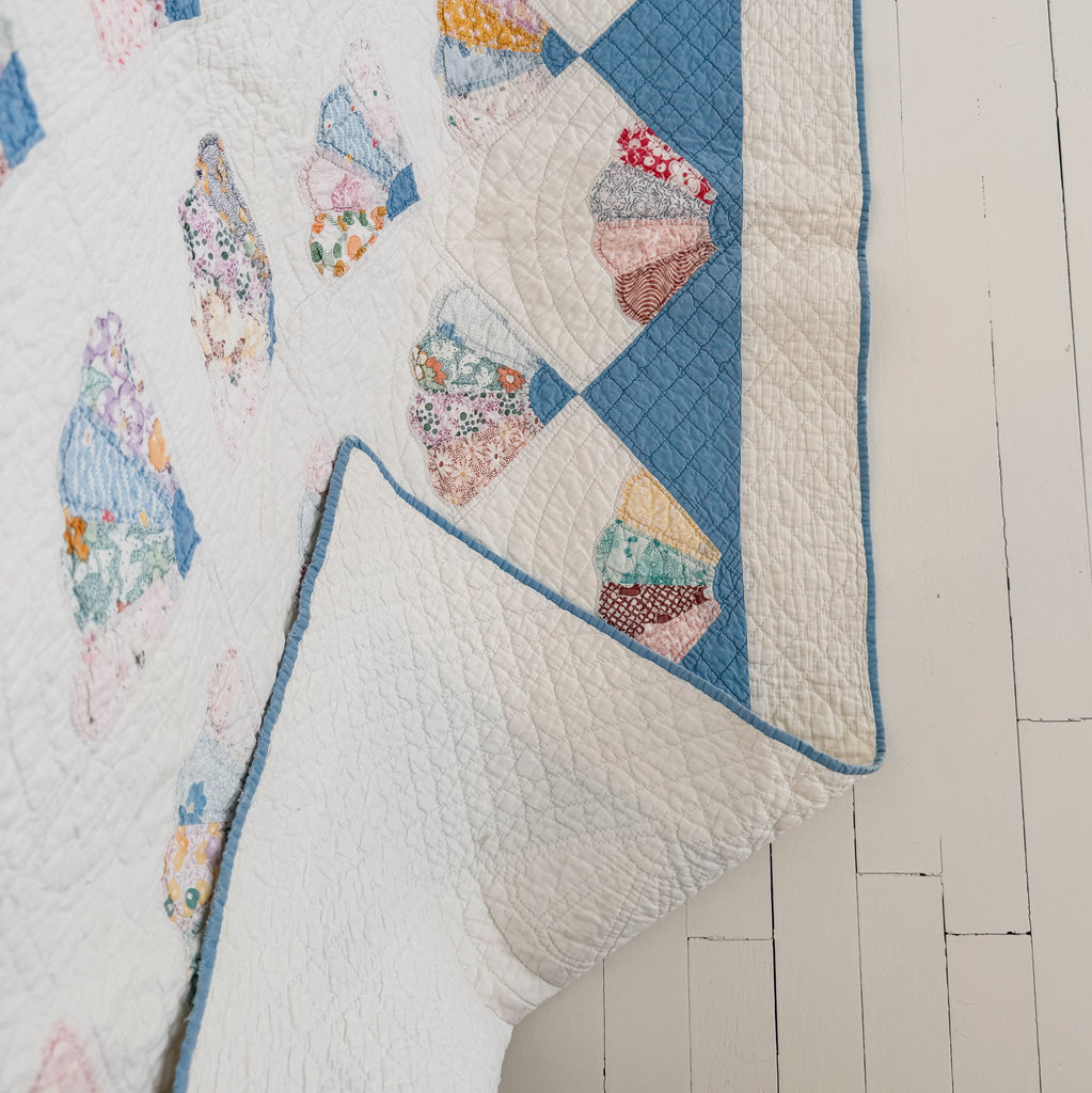 Vintage Hand-Stitched Fan Quilt
