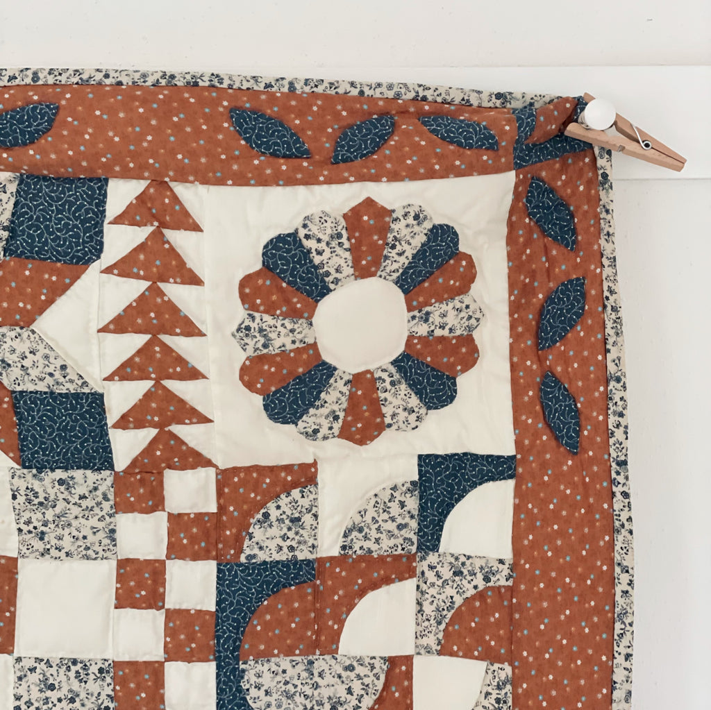 Hand-Stitched Cinnamon & Navy Crib Quilt