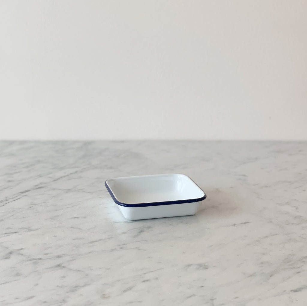 Small Square Blue and White Enamelware Tray