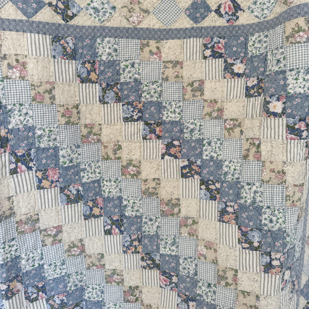 King Blue Botanical Trip Around the World Patchwork Quilt