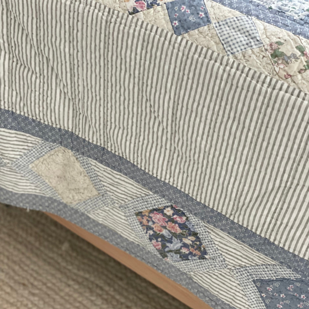 King Blue Botanical Trip Around the World Patchwork Quilt