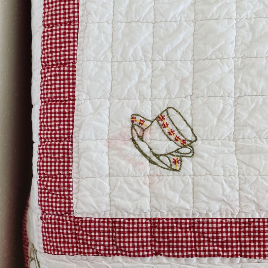 Vintage Red Gingham Tea Party Crib Quilt