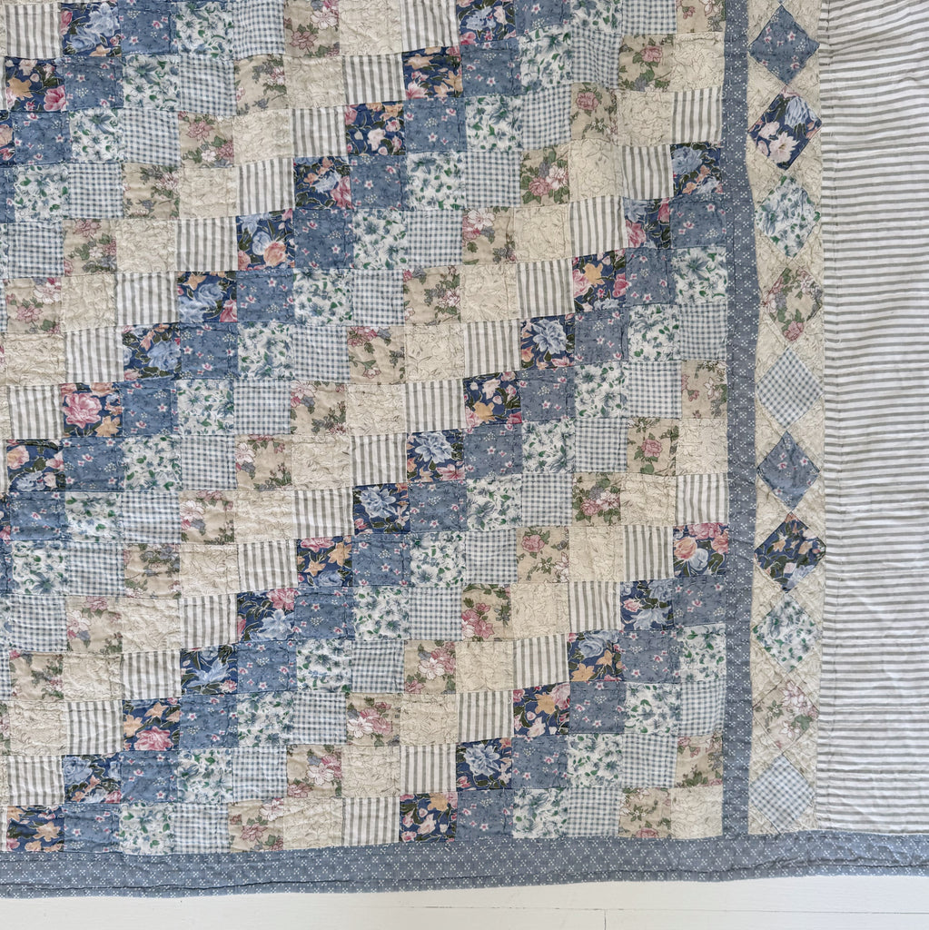 King Blue Botanical Trip Around the World Patchwork Quilt