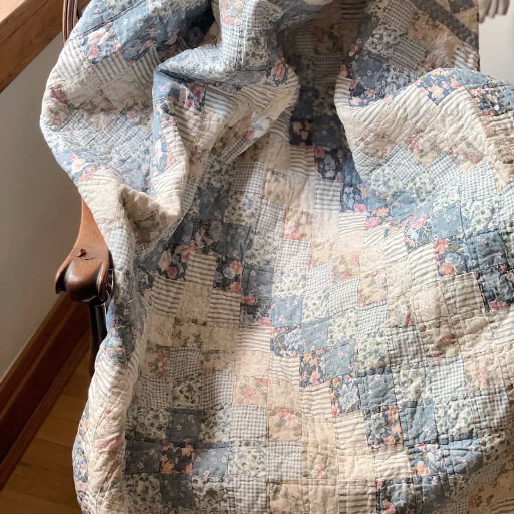King Blue Botanical Trip Around the World Patchwork Quilt