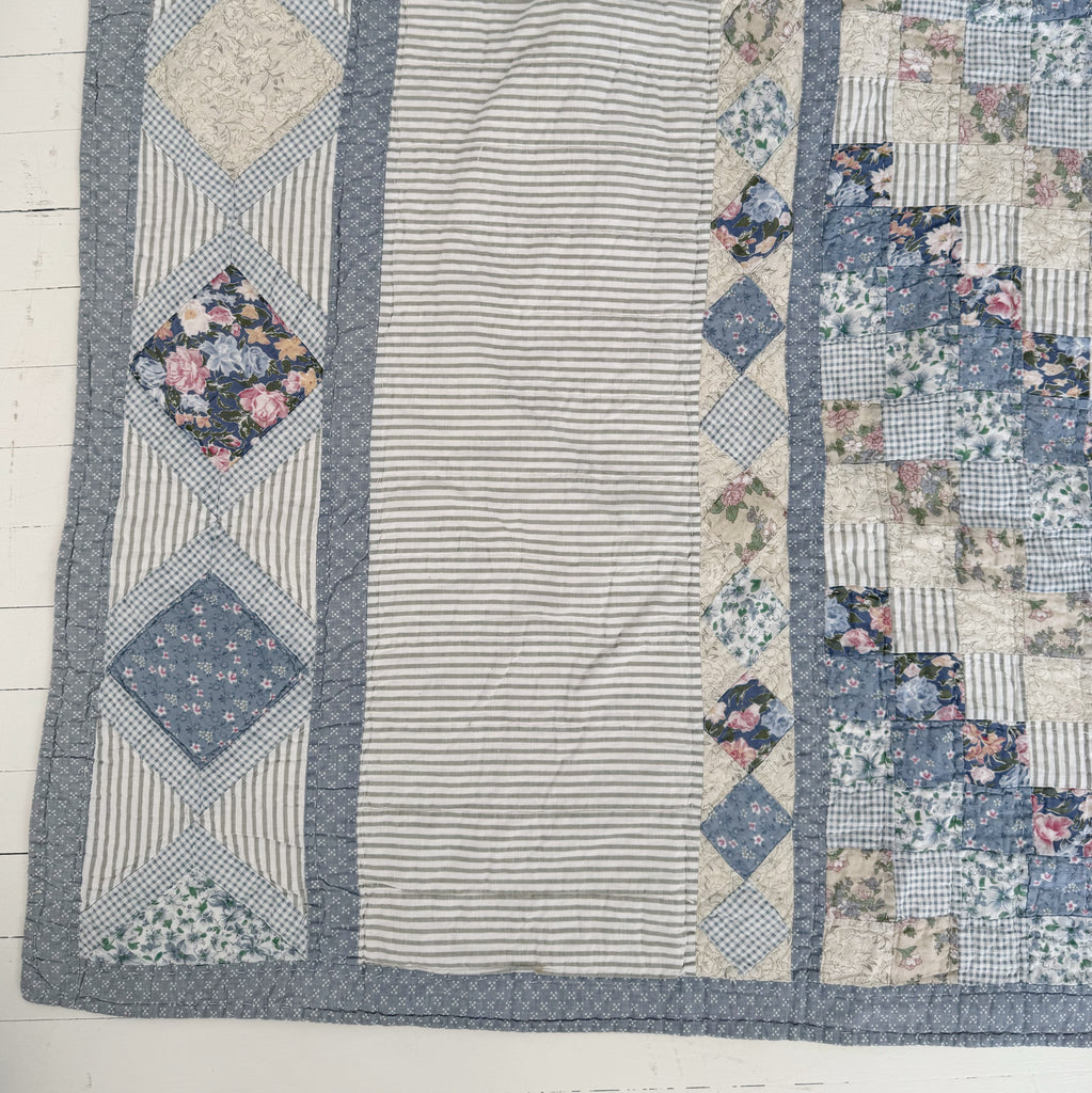 King Blue Botanical Trip Around the World Patchwork Quilt