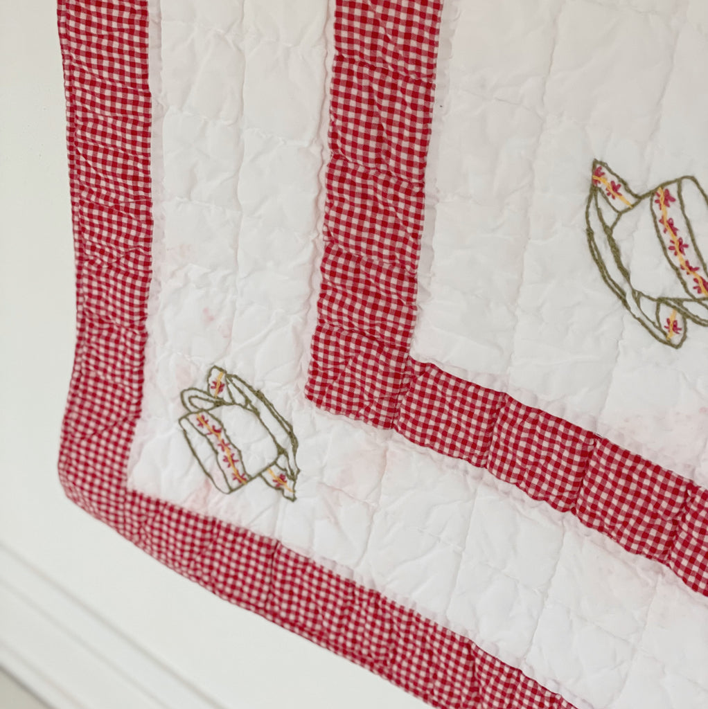 Vintage Red Gingham Tea Party Crib Quilt