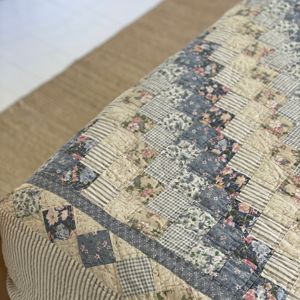 King Blue Botanical Trip Around the World Patchwork Quilt