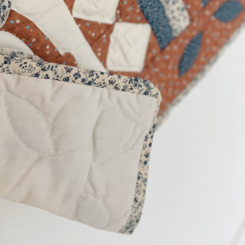 Hand-Stitched Cinnamon & Navy Crib Quilt