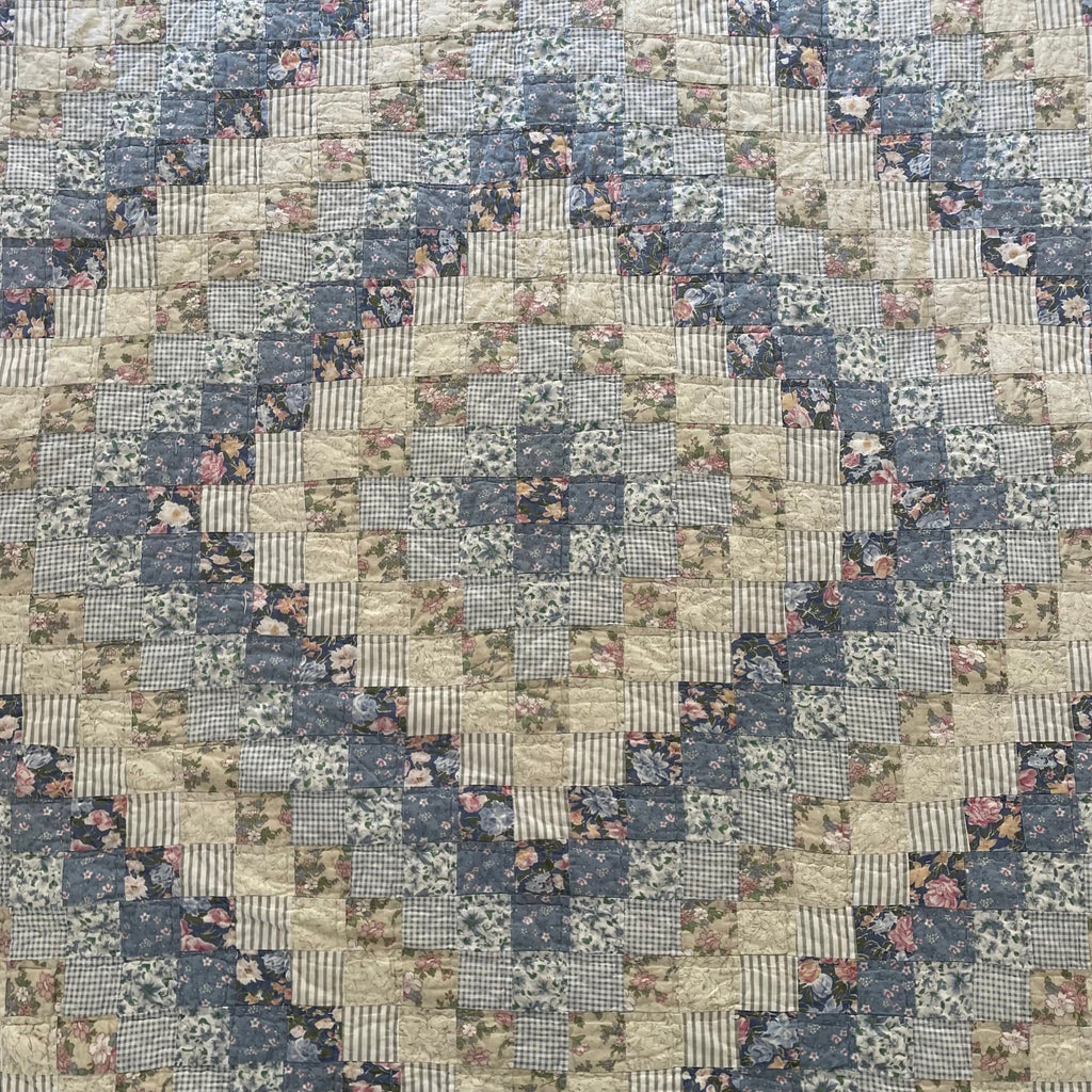 King Blue Botanical Trip Around the World Patchwork Quilt