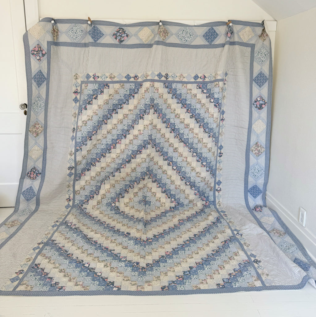 King Blue Botanical Trip Around the World Patchwork Quilt