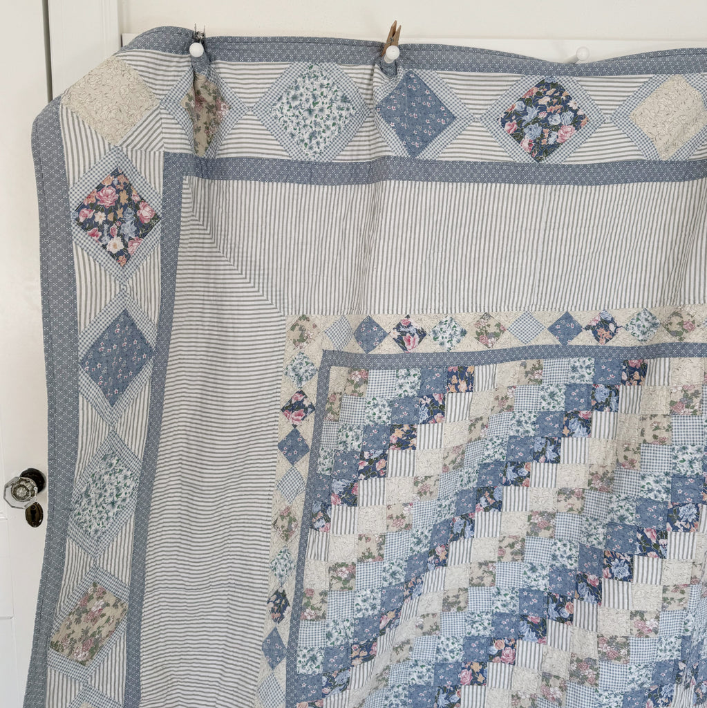 King Blue Botanical Trip Around the World Patchwork Quilt