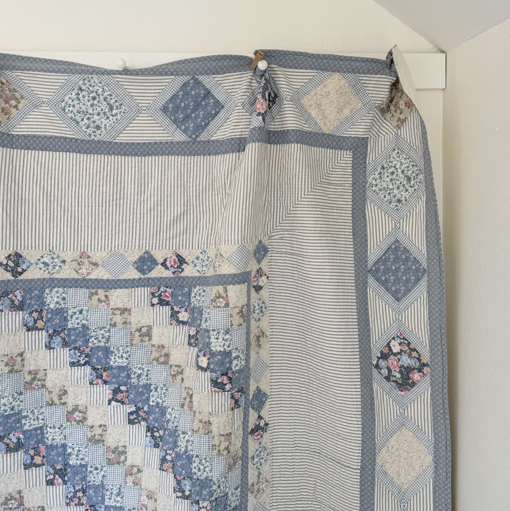 King Blue Botanical Trip Around the World Patchwork Quilt