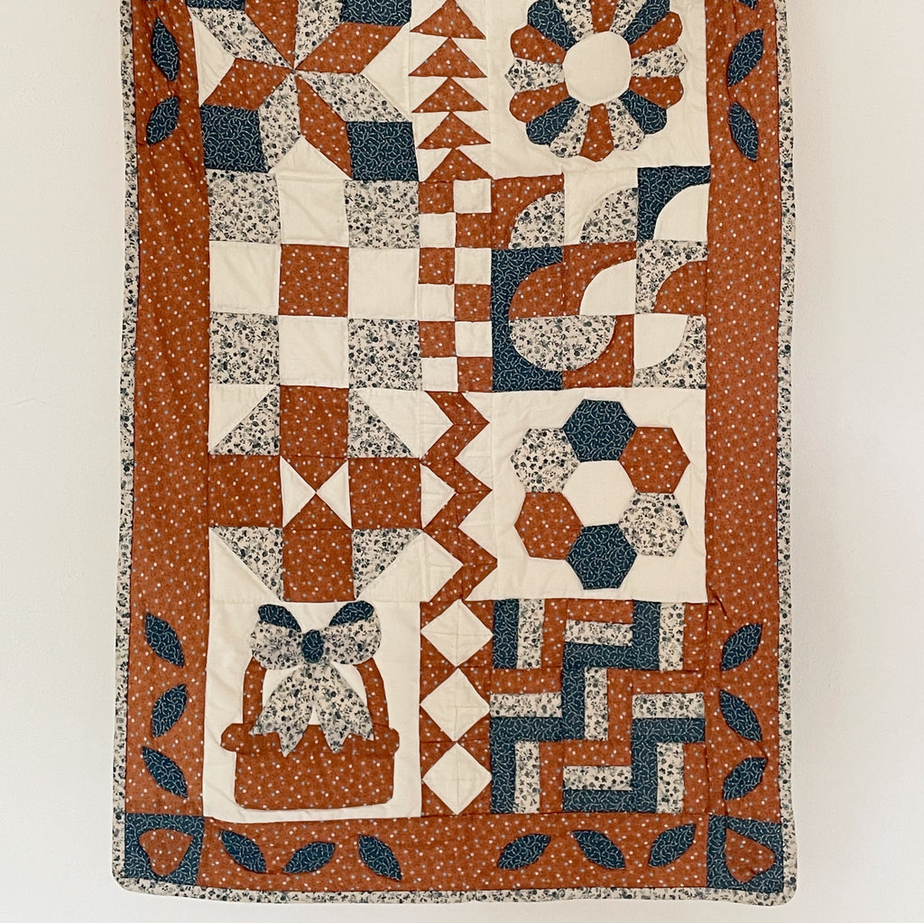 Hand-Stitched Cinnamon & Navy Crib Quilt