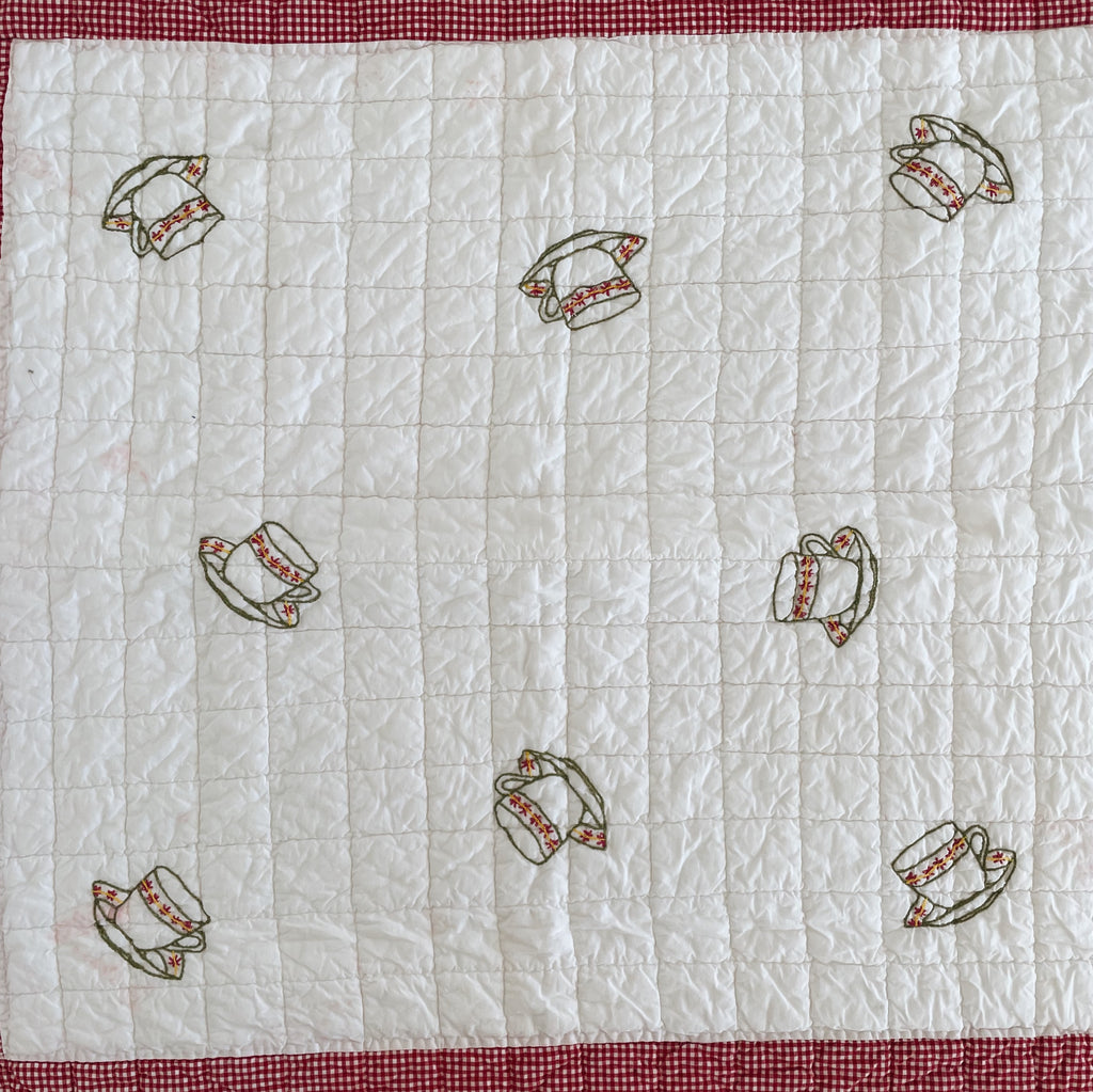 Vintage Red Gingham Tea Party Crib Quilt