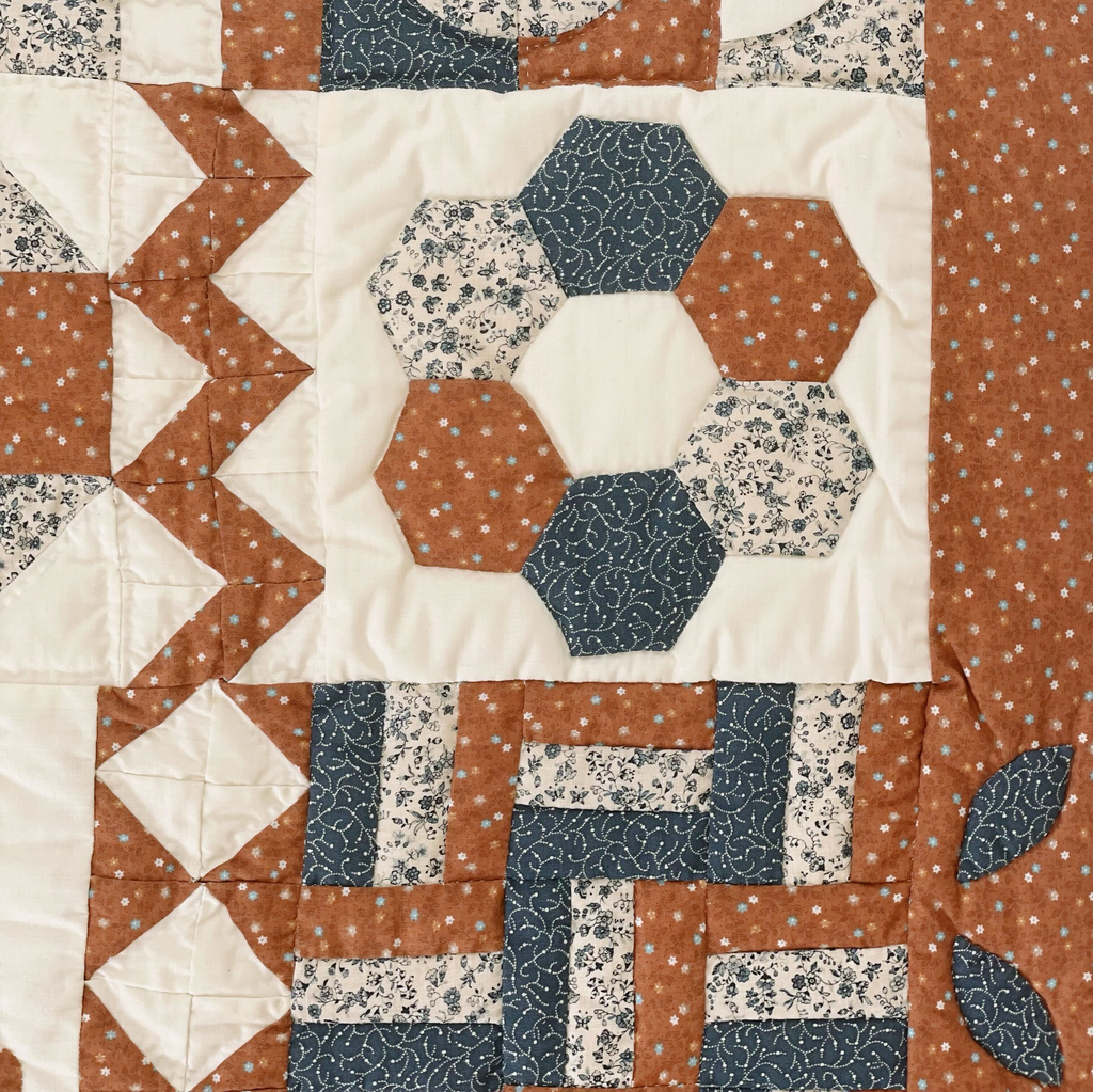 Hand-Stitched Cinnamon & Navy Crib Quilt