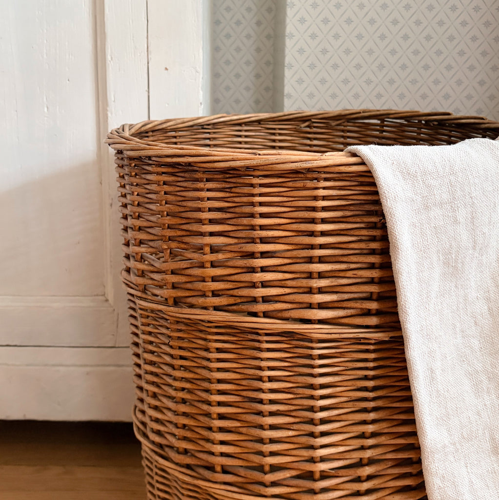 Tall Vintage Wicker Laundry Basket