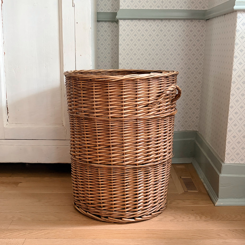 Tall Vintage Wicker Laundry Basket