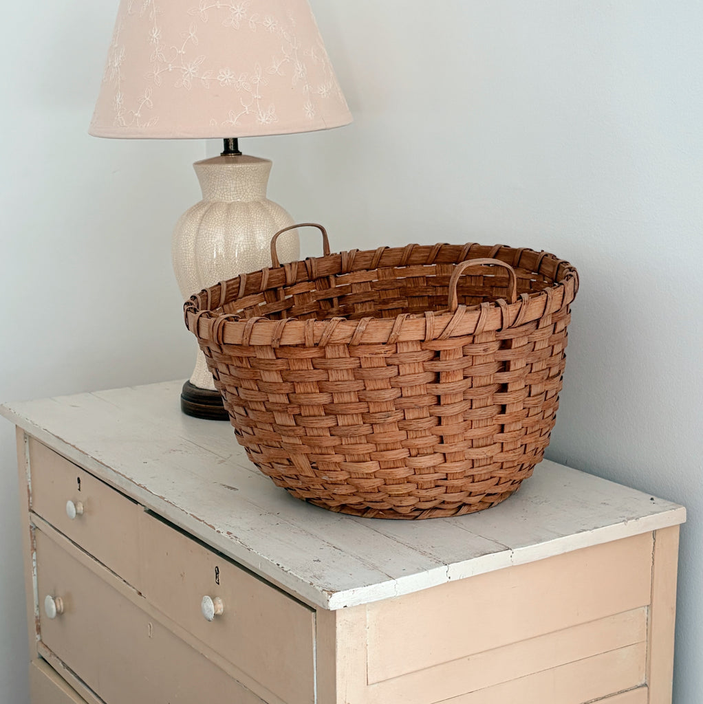 Antique Hickory Handwoven Round Basket