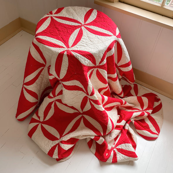 Vintage Red and Ivory Quilt
