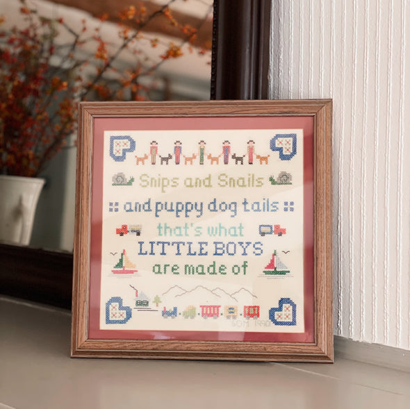 Framed Cross-Stitch Little Boys Sampler
