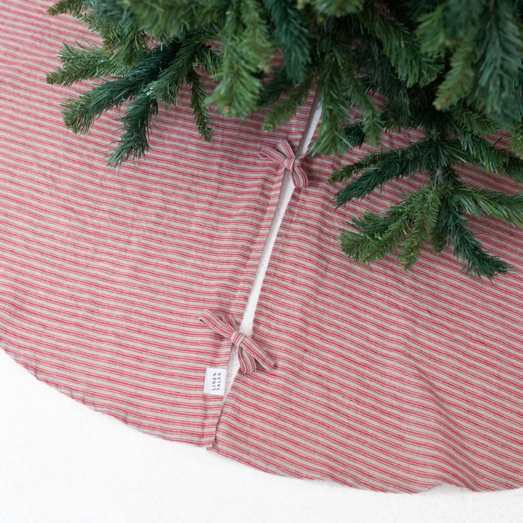 Red Ticking Stripe Linen Tree Skirt