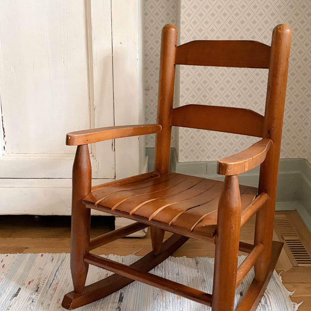 Children’s Slatted Solid Wood Rocker