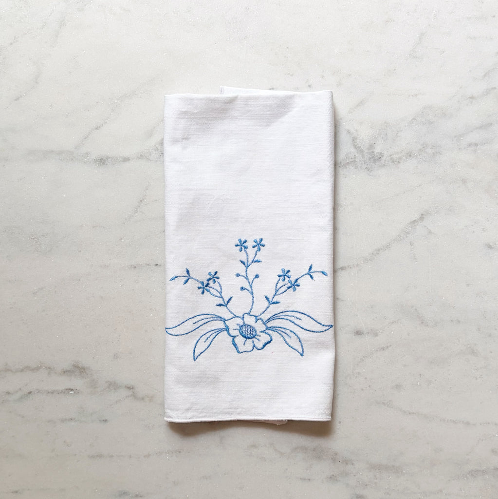 Blue Floral Hand-Embroidered Napkin
