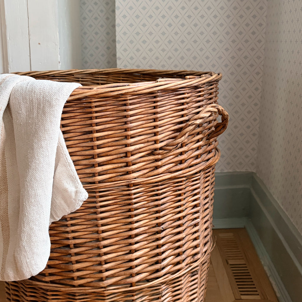 Tall Vintage Wicker Laundry Basket