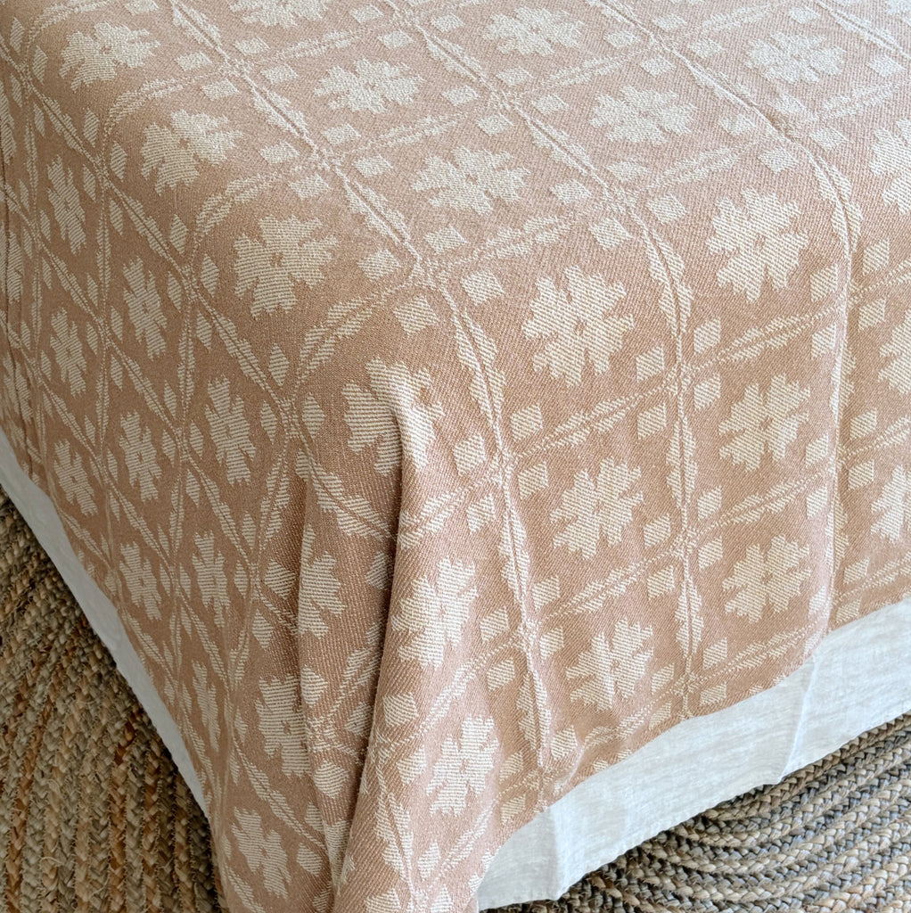 Antique Taupe and Ivory Jacquard Coverlet