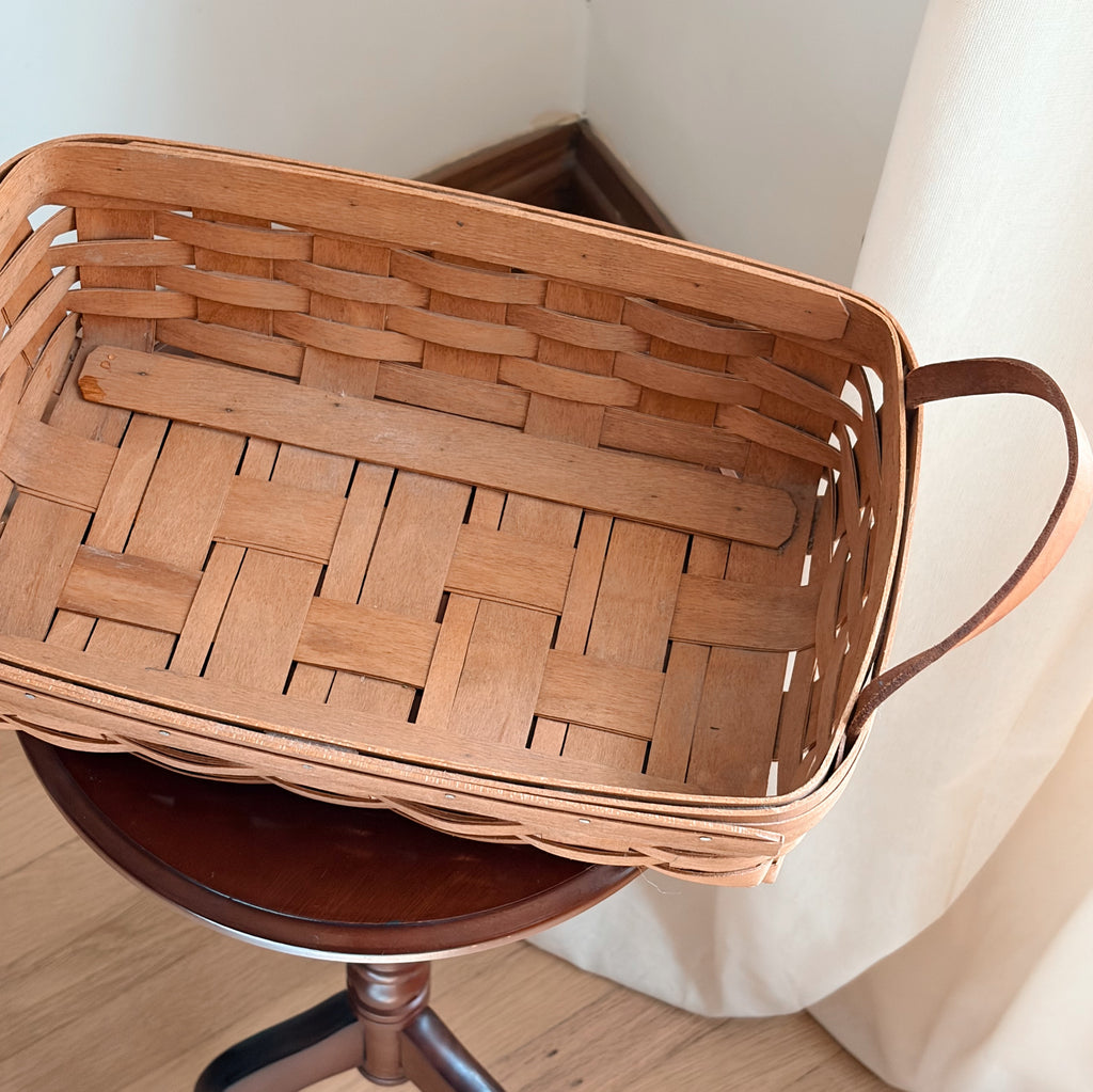 Handwoven Leather-Handled Basket