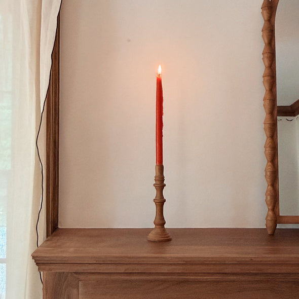 Hand-Turned Oak Wood Candlestick