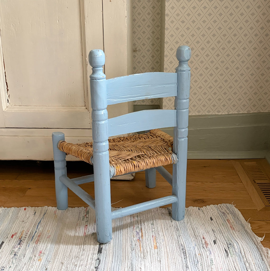 Children’s Light Blue Rush Seat Chair