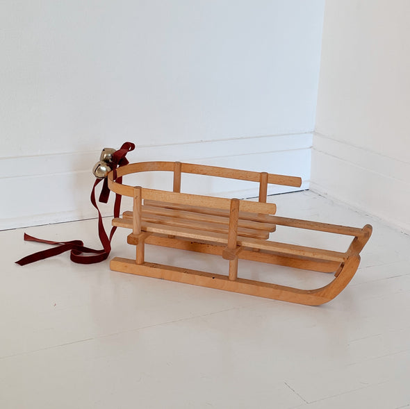 Wooden Toy Sled with Velvet Ribbon & Bells