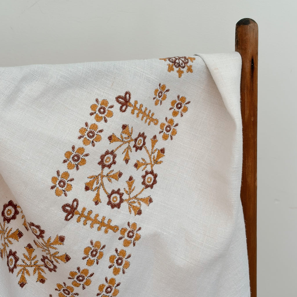 Vintage Block-Printed Linen Tablecloth
