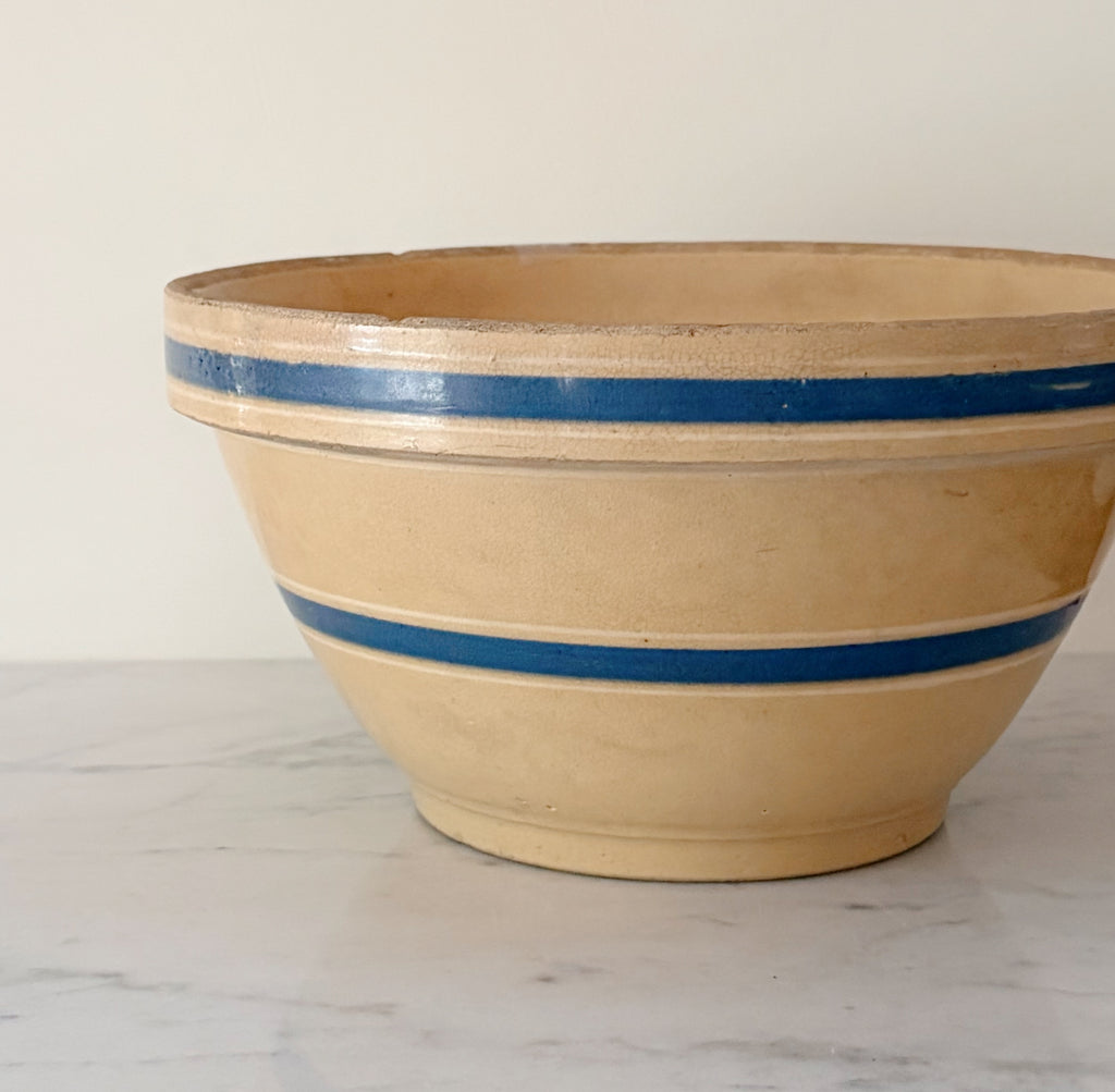 Vintage Blue Banded Yellowware Bowl