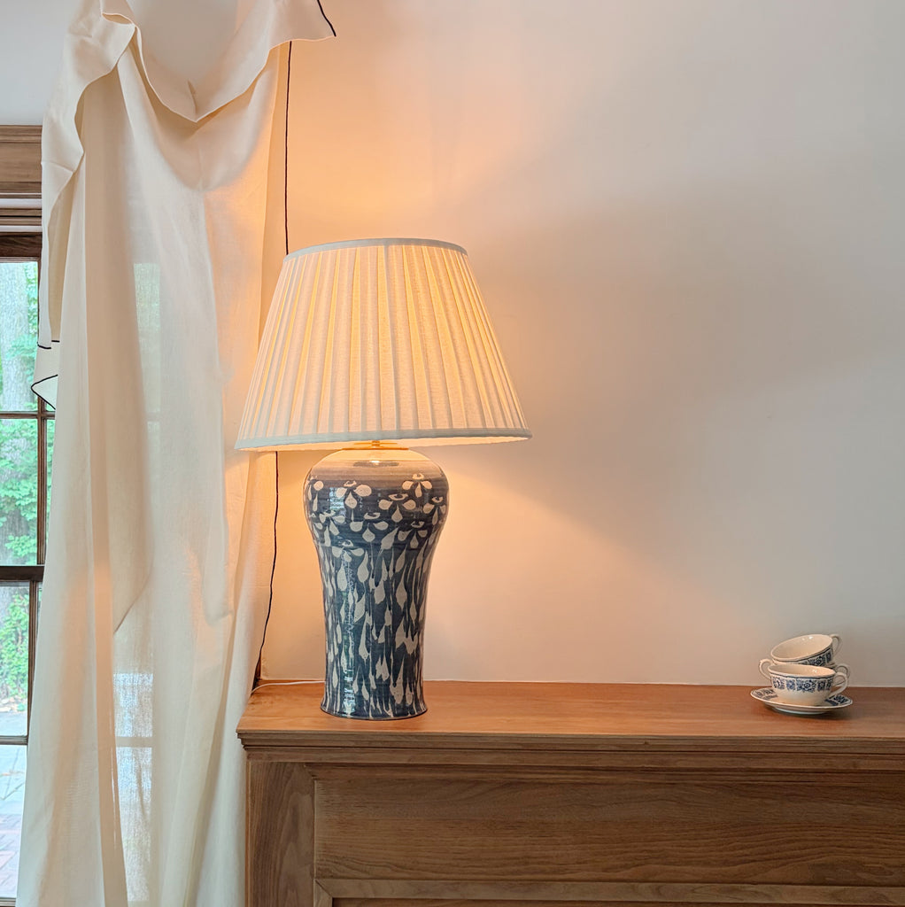 Handcrafted Ceramic Lamp with Pleated Shade