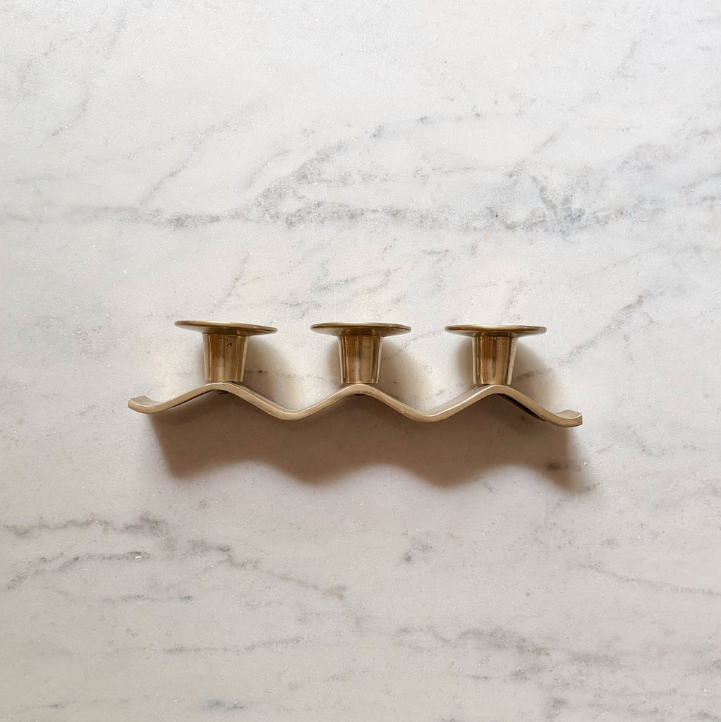 Vintage Brass Wave Candleholder