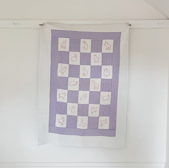 Vintage Lilac Gingham Nursery Quilt
