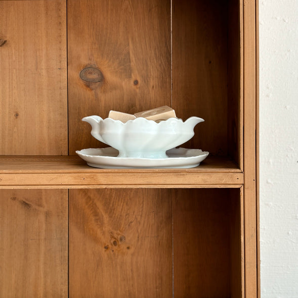 White Porcelain Plated Gravy Boat