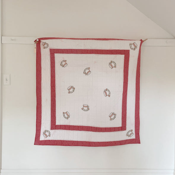 Vintage Red Gingham Tea Party Crib Quilt