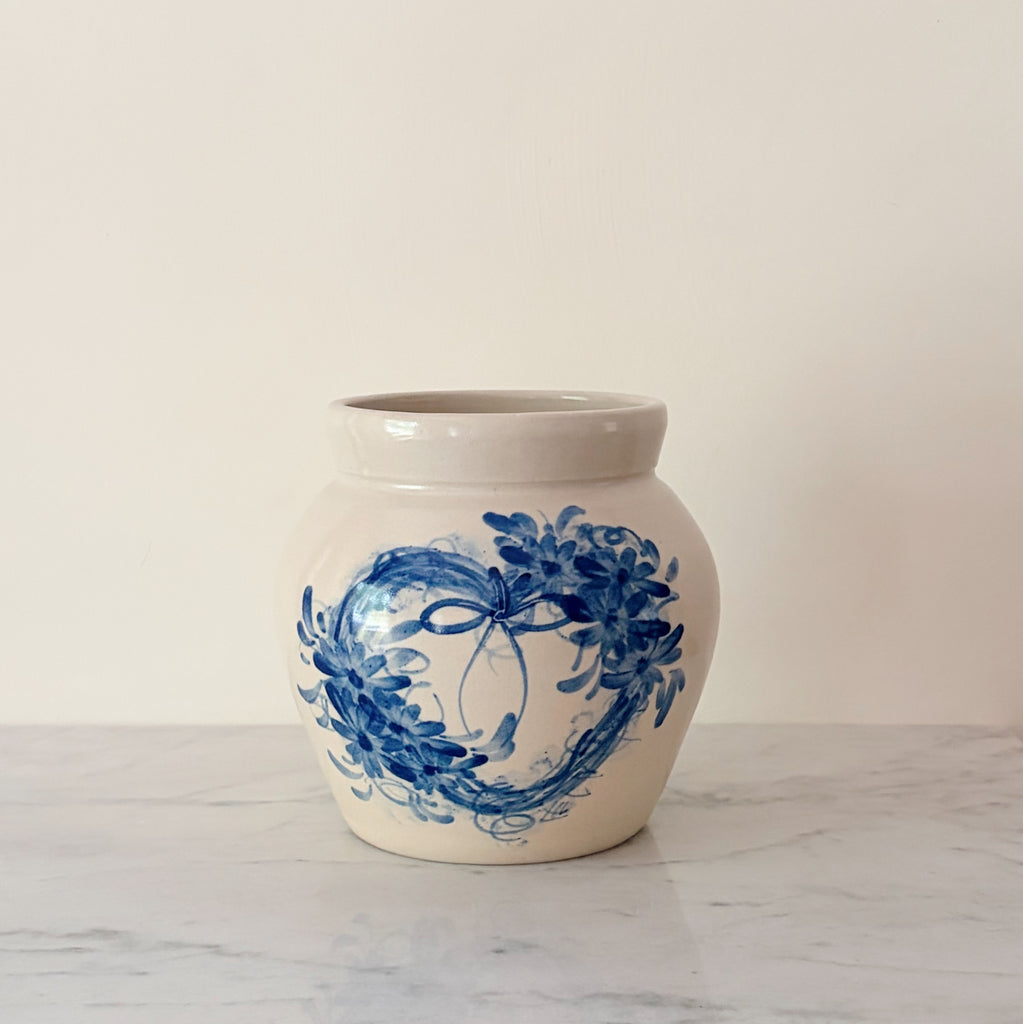 Hand-Painted Blue & White Stoneware Canister