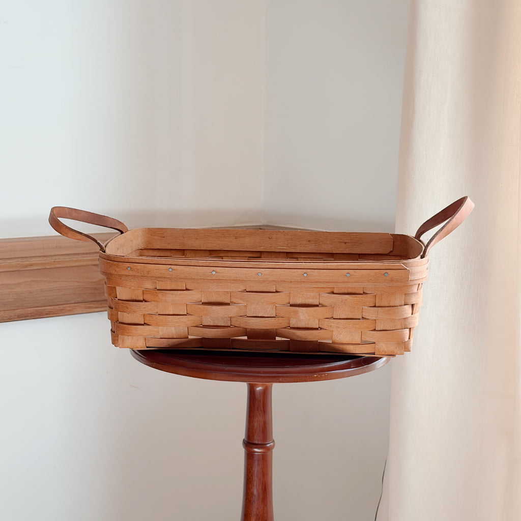 Handwoven Leather-Handled Basket