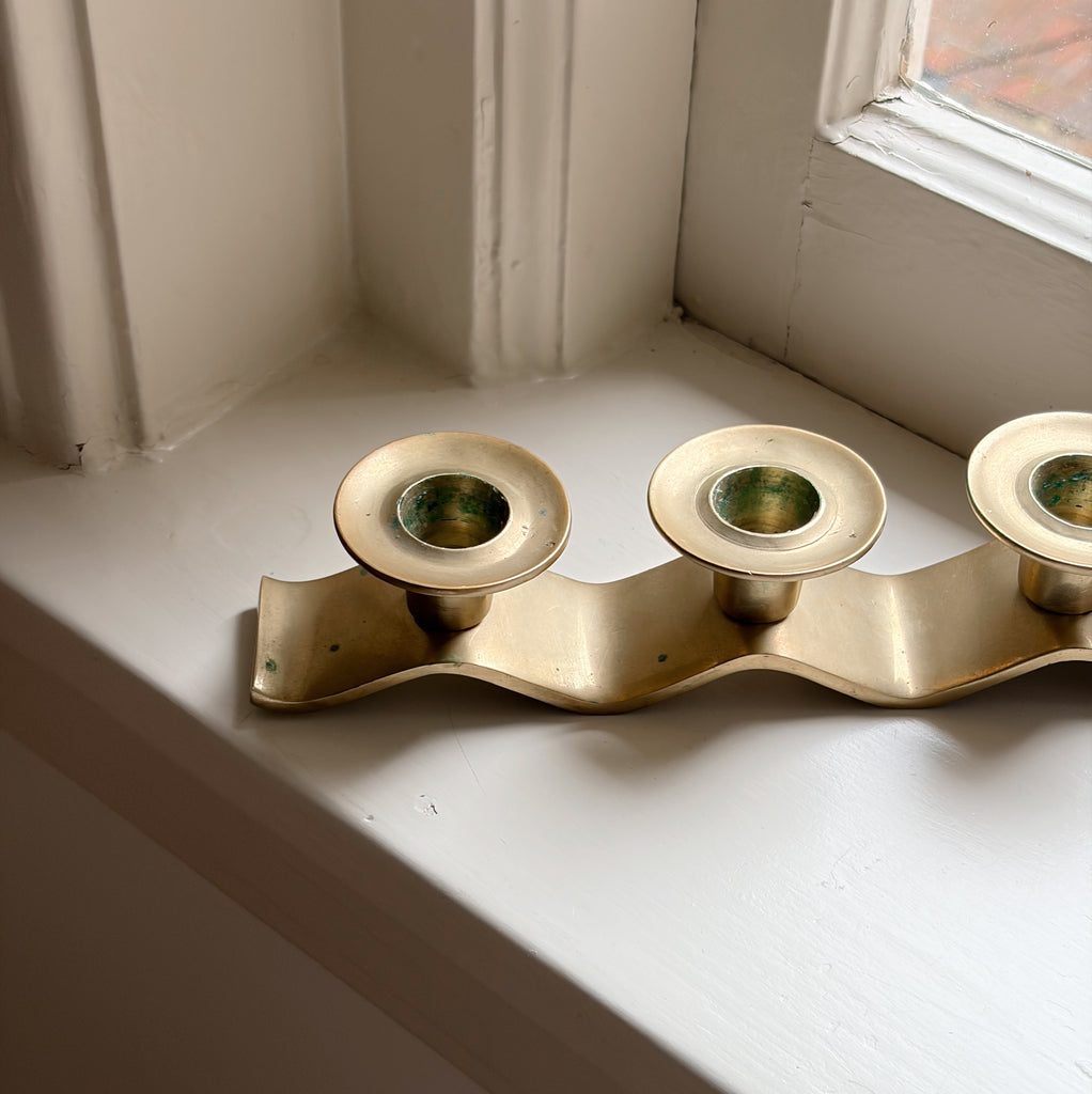 Vintage Brass Wave Candleholder