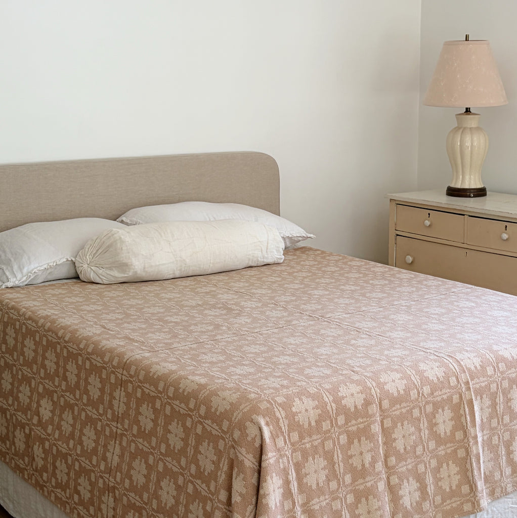 Antique Taupe and Ivory Jacquard Coverlet