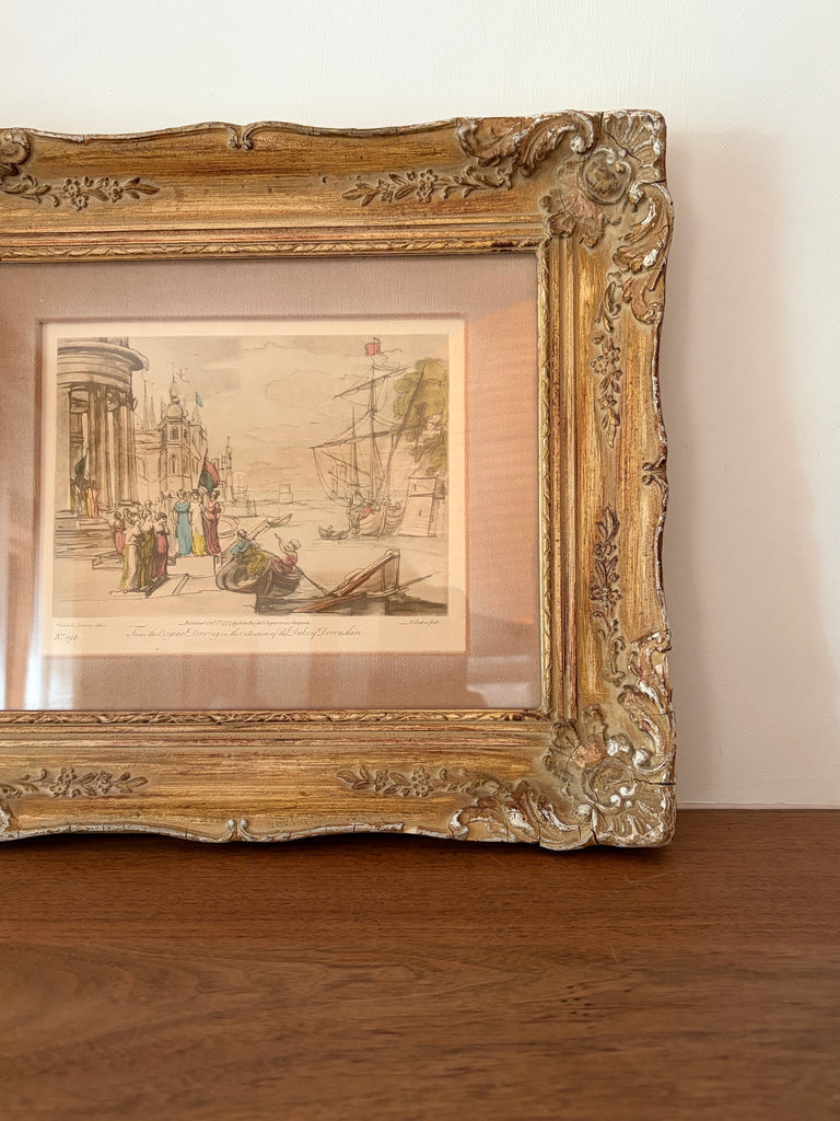Antique Framed Hand-Colored Engraving from Duke of Devonshire Collection